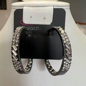 Paparazzi Dazzling Silver and Black Crystal Hoops